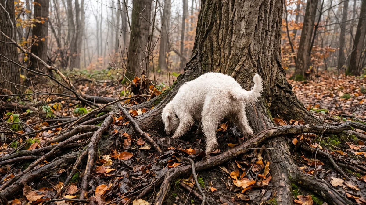 Caccia al tartufo con un trifolao